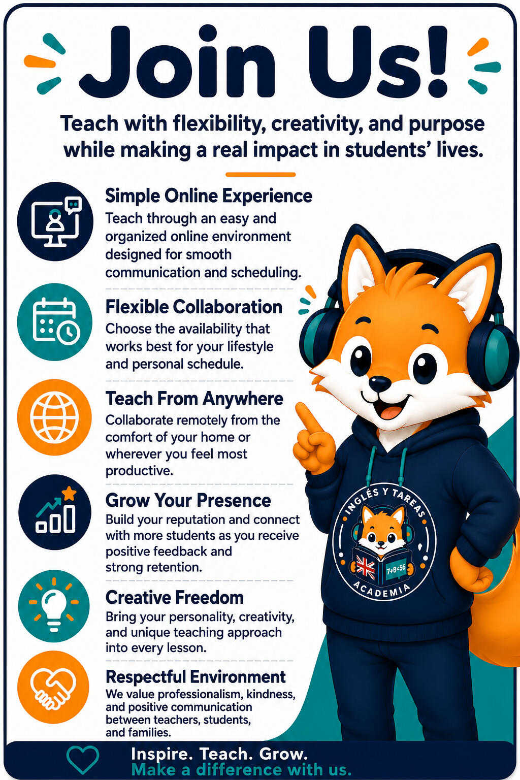 imagen-promocional-para-profesoras imagen promocional para profesoras que demuestra los beneficios de trabajar con inglés y tareas academia